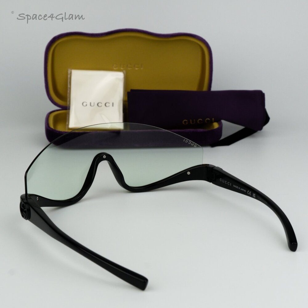 NEW Gucci GG1650S 005 Shiny Black Green Unisex Shield Mask Sunglasses GG GG 1650 - Picture 7 of 7